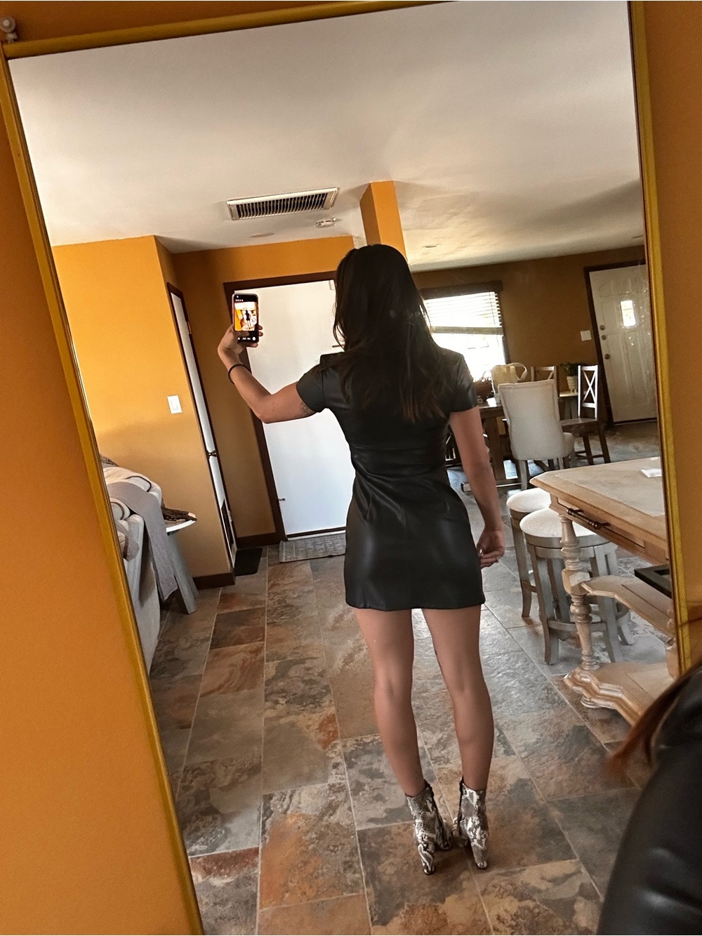 Bershka Faux Leather Mini Dress Edgy Black Short Dress Size S - Picture 5 of 9